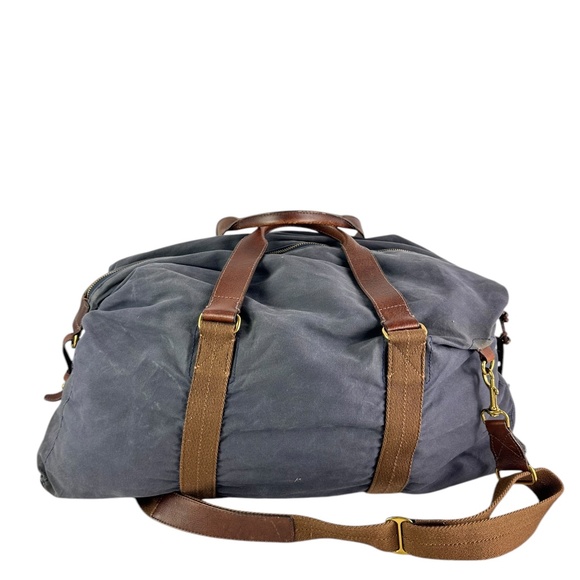 HTF Genuine J CREW Abingdon Weekender Navy Blue Waxed Canvas Leather Duffle Bag - Picture 3 of 13